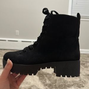 Bamboo Black Platform Combat Boots - Size 9